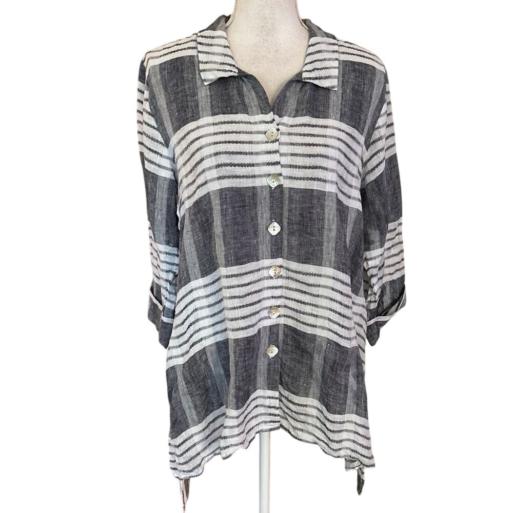 Habitat Size S 100% Linen Button Front Tunic Top Shirt Blouse Button Front
